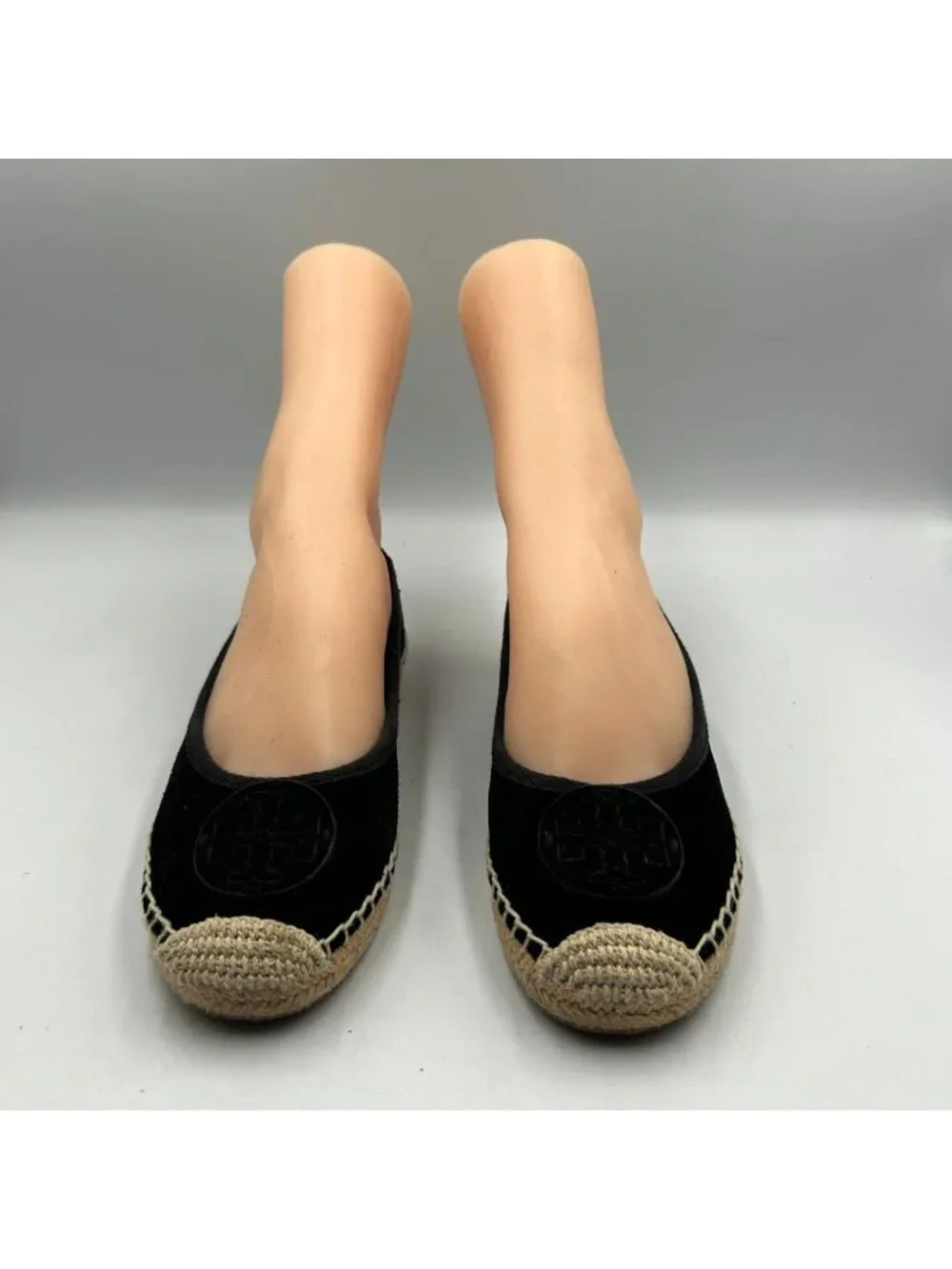 Tory Burch Women's Black Velvet Minnie Espadrille Slip on Flats Size 6 3617